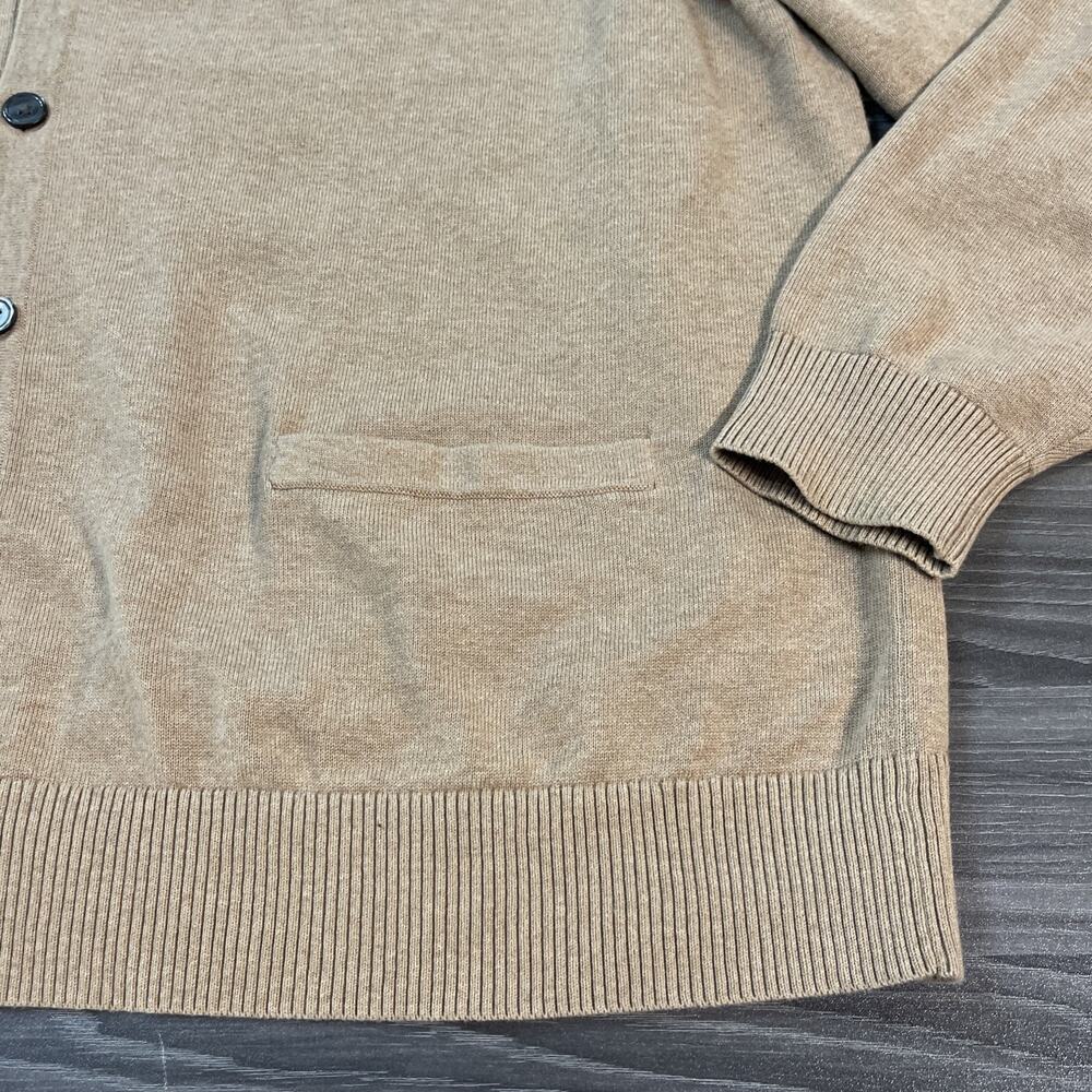 Lands End Cardigan Tan Grandpa V Neck Fine Gauge Cotton‎ Sweater Minimalist 2XL - Picture 6 of 12